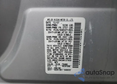 2009 Nissan Murano S z USA, uszkodzony, nr VIN JN8AZ18W29W107459